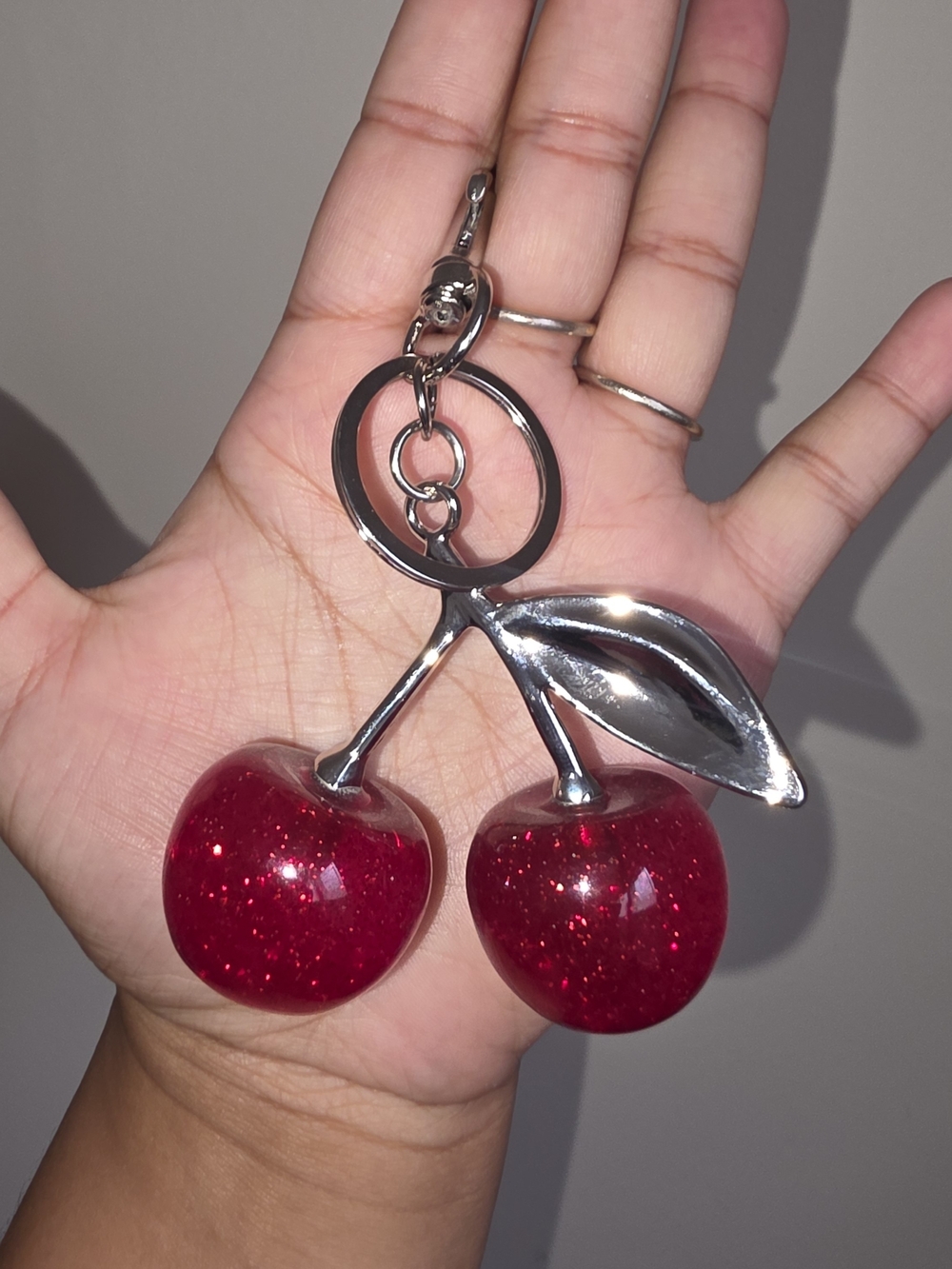 Red Cherry Keychain Charm - Silver Hardware
